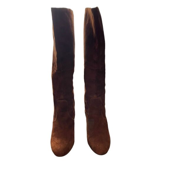 Steve Madden 10 Hindle Boots Brown Suede Block Heel Knee High Almond Toe - Picture 6 of 12